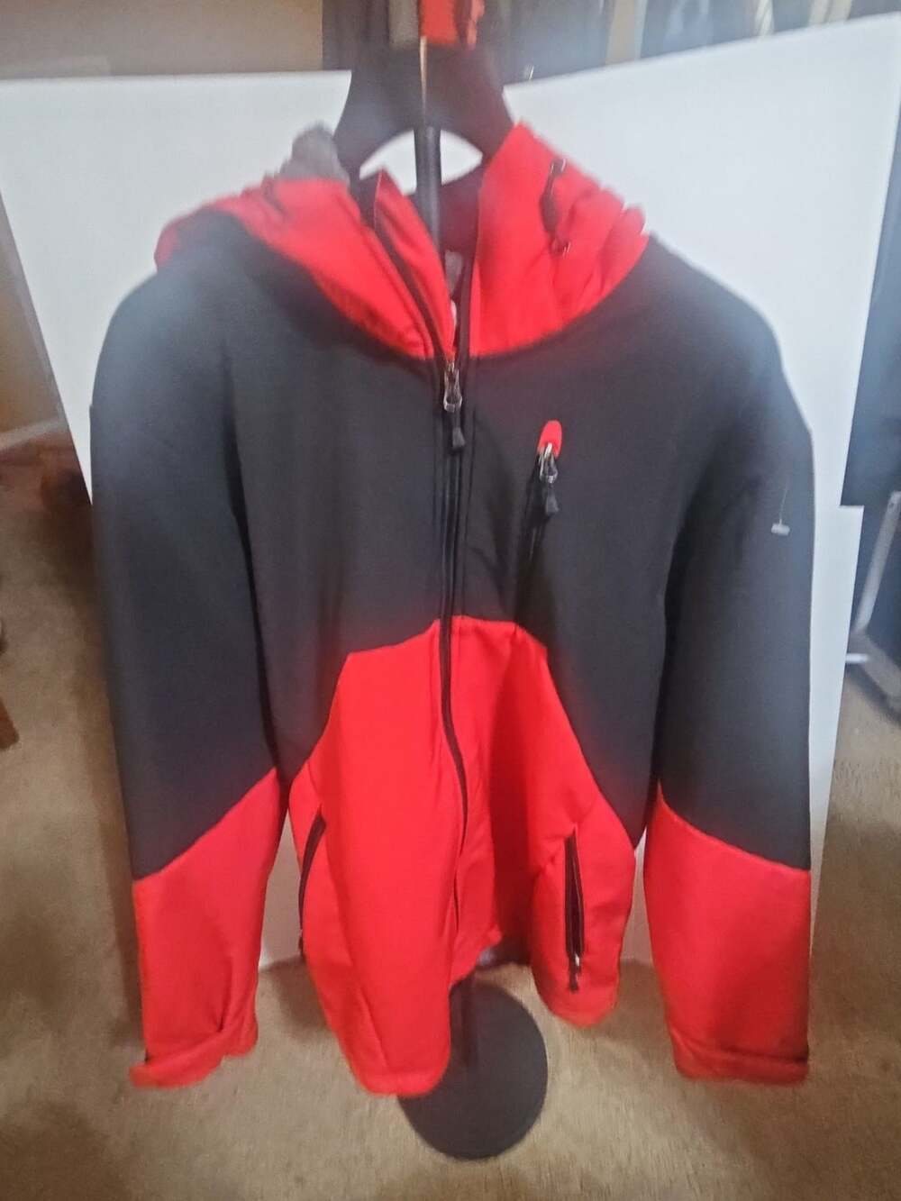 Champion Hooded Softshell Jacket Size XL Red Black Fleece Lined